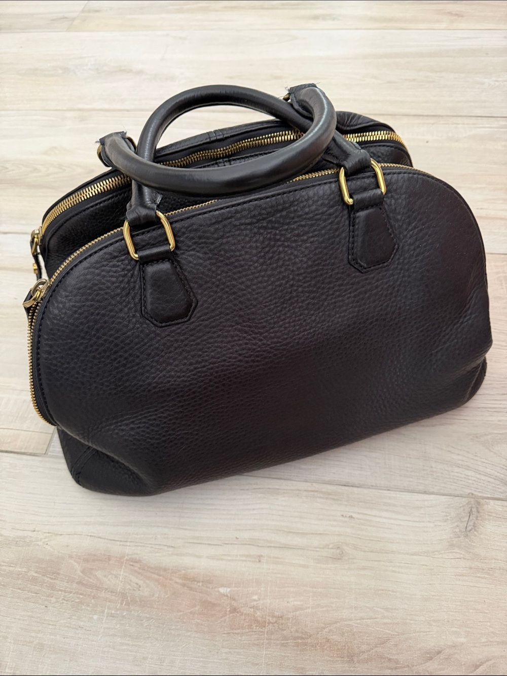 Women’s Pebbled Black Leather Double-Zip Bag
